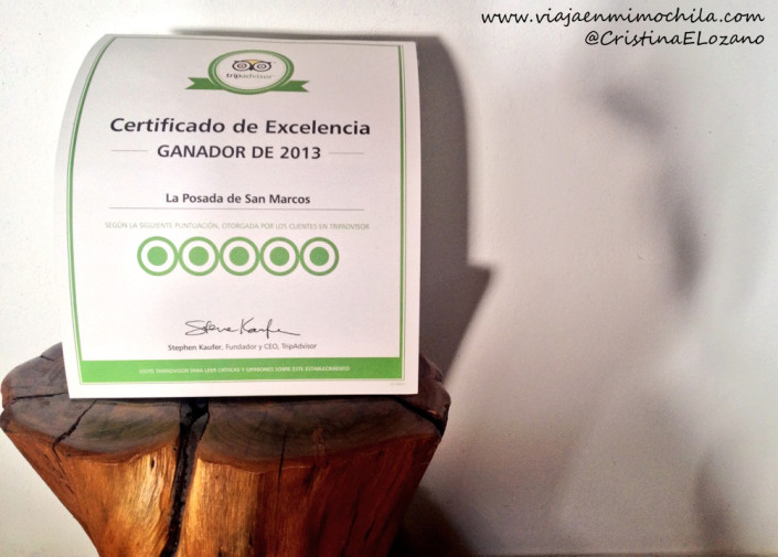 Certificado de excelencia Trip Advisor. Posada San Marcos (Alájar, Aracena, Huelva)