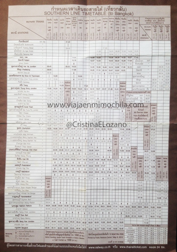 Horarios Surat Thani - Chumpon - Bangkok